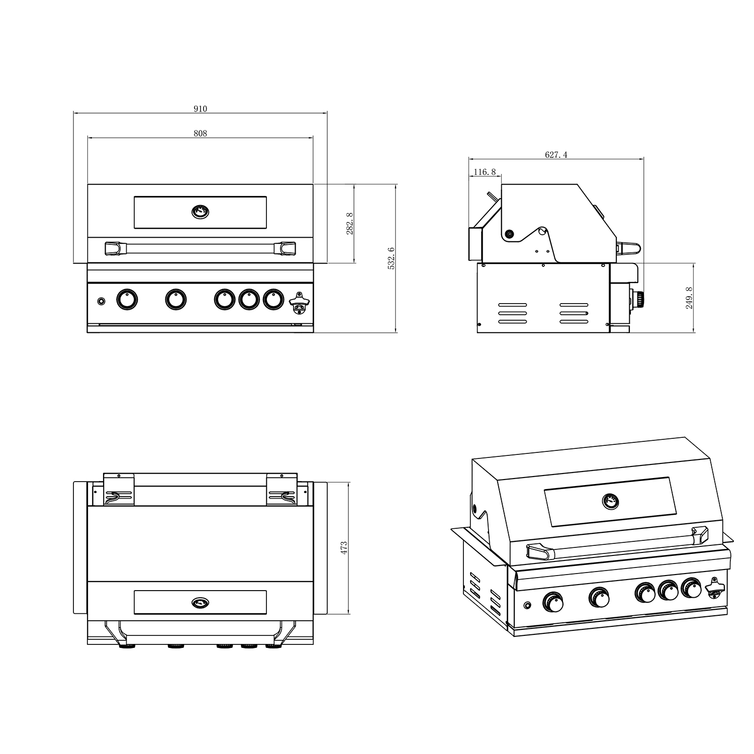 BBQ ΥΓΡΑΕΡΙΟΥ SEMI-PROF TGH-BI-B4-G 4+1 19,3kW - Image 5